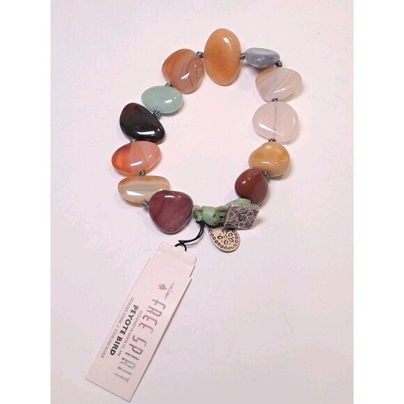 Peyote Multicolor Chunkier Gemstones 7.75" Bracelet Silver Button Fasten NWT - Picture 1 of 11